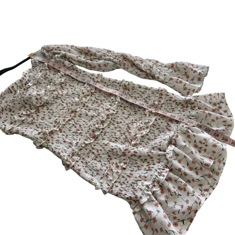 SABO SKIRT Shirred Lule Ruched Dress Sz S Floral Tiered Off The Shoulder Ruffle - Picture 7 of 14
